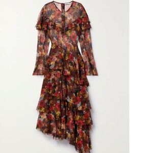 DÔEN Alouette asymmetric ruffled floral-print silk-georgette midi dress